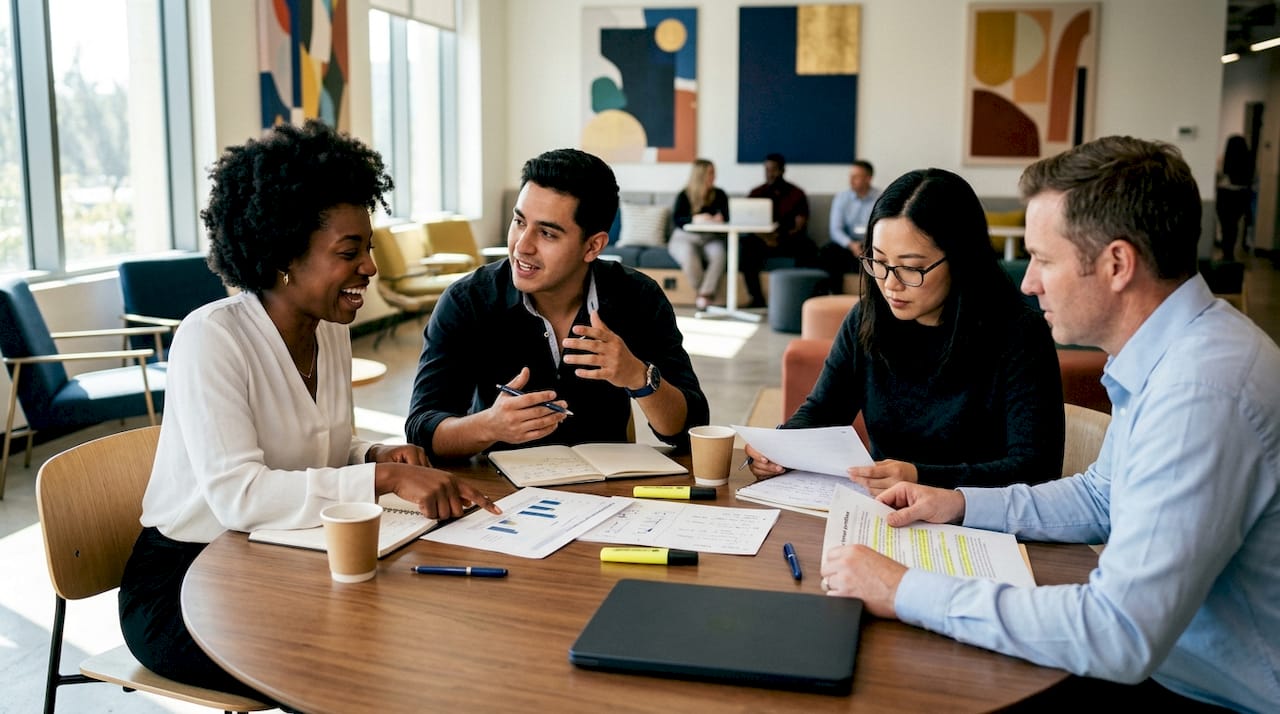 Employees reviewing role-based security training materials