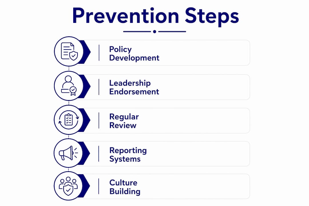 Infographic showing key cyberbullying prevention steps