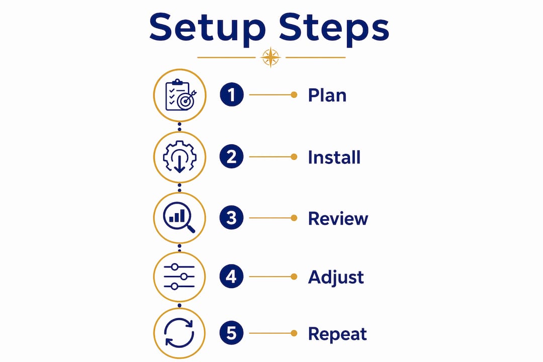 Infographic showing step-by-step setup process
