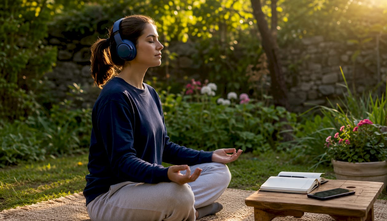 Woman practicing mindfulness at home
