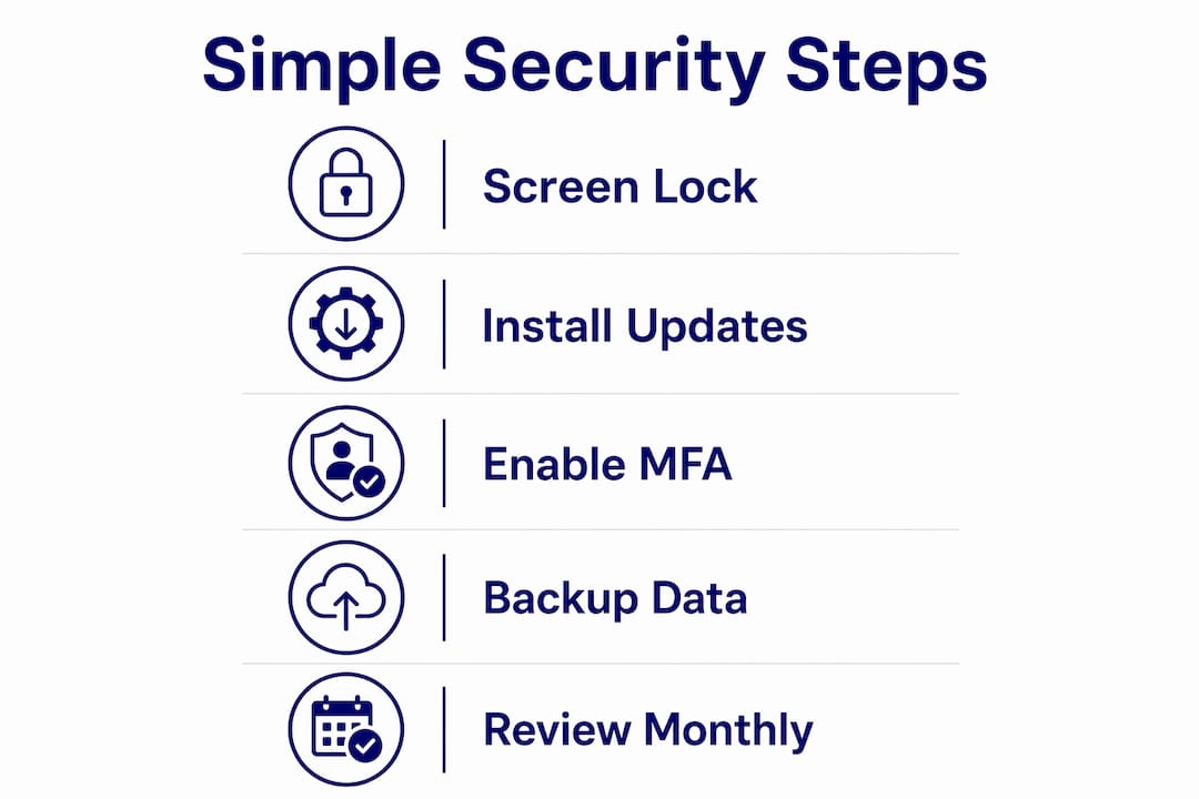 Infographic showing simple device security setup steps