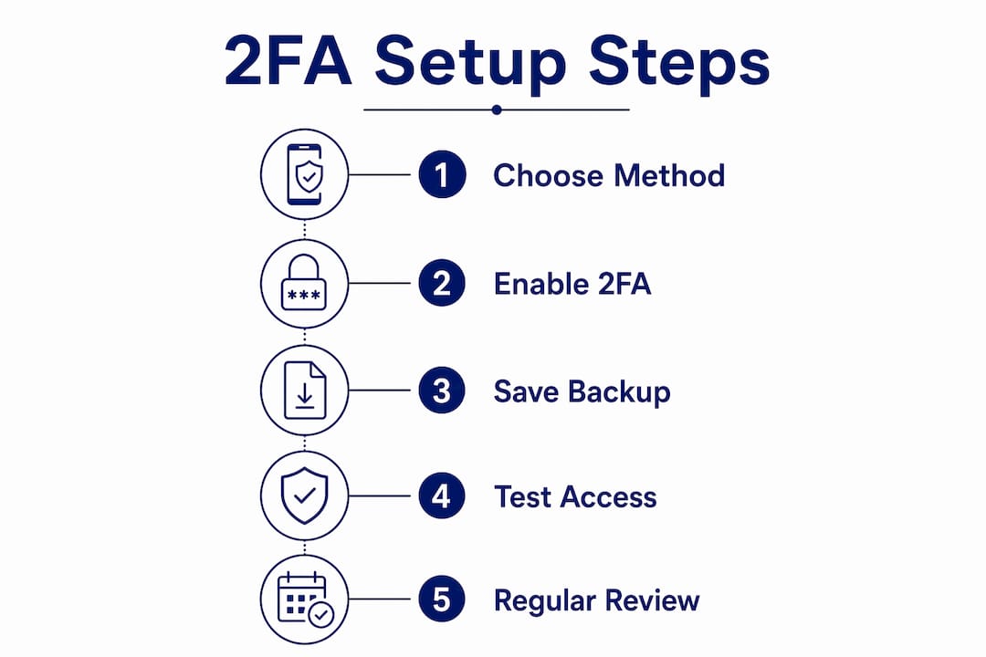 Infographic illustrating 2FA setup steps