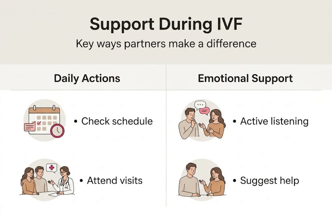 Infographic steps for supporting partner during IVF