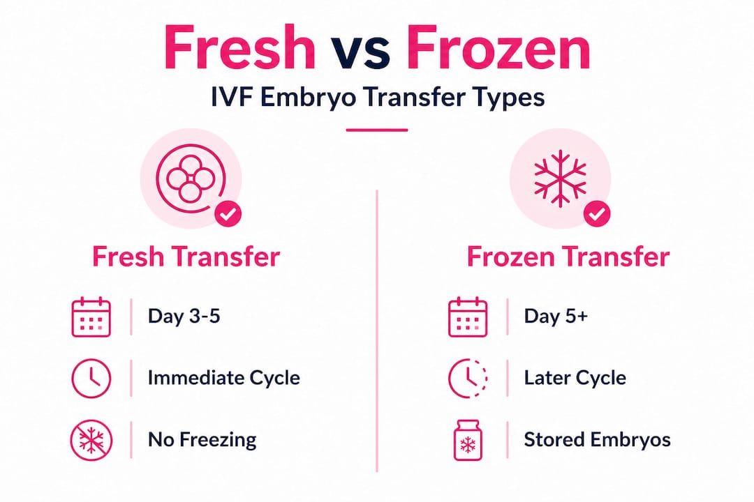 Infographic comparing fresh and frozen embryo transfer in IVF