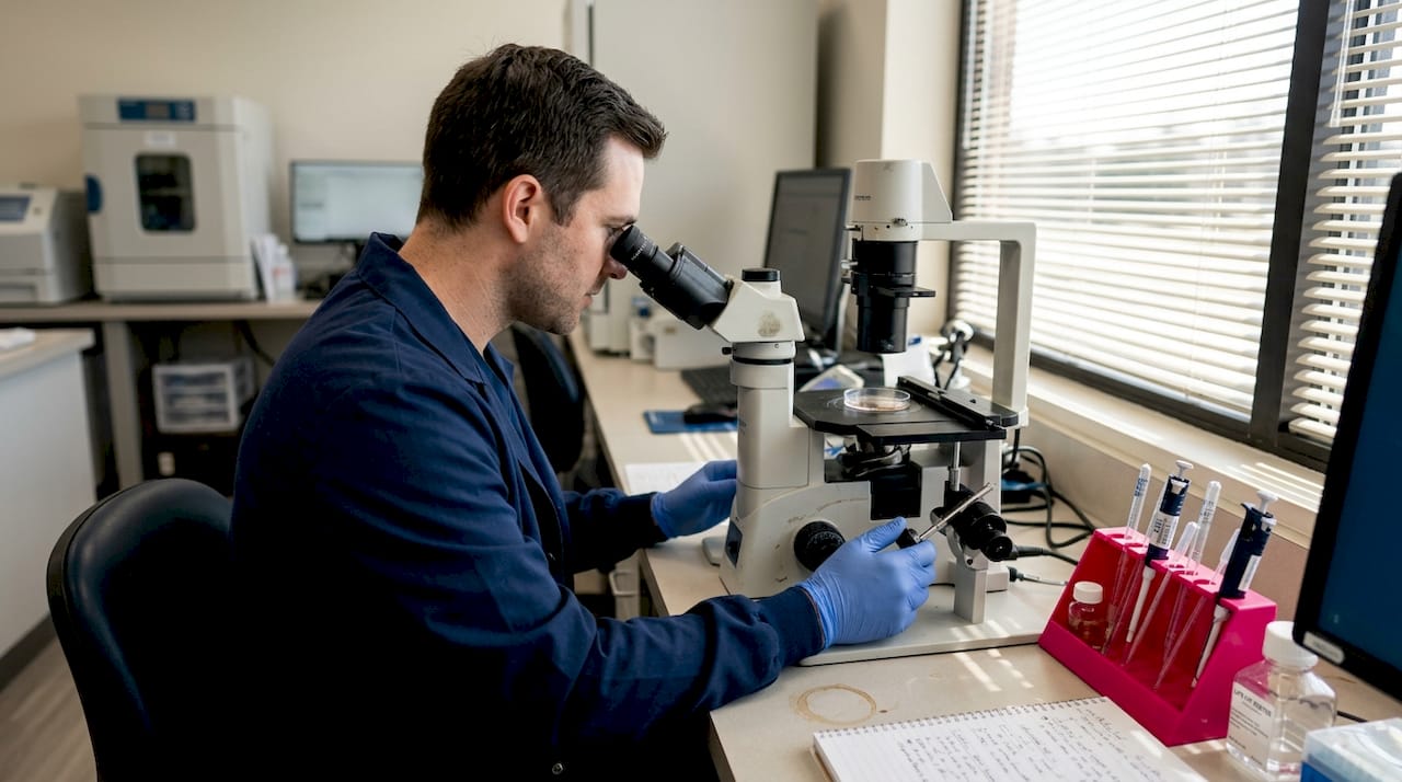 Lab technician preparing ICSI procedure