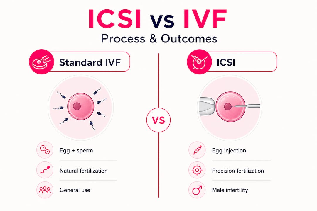 Infographic comparing ICSI and standard IVF