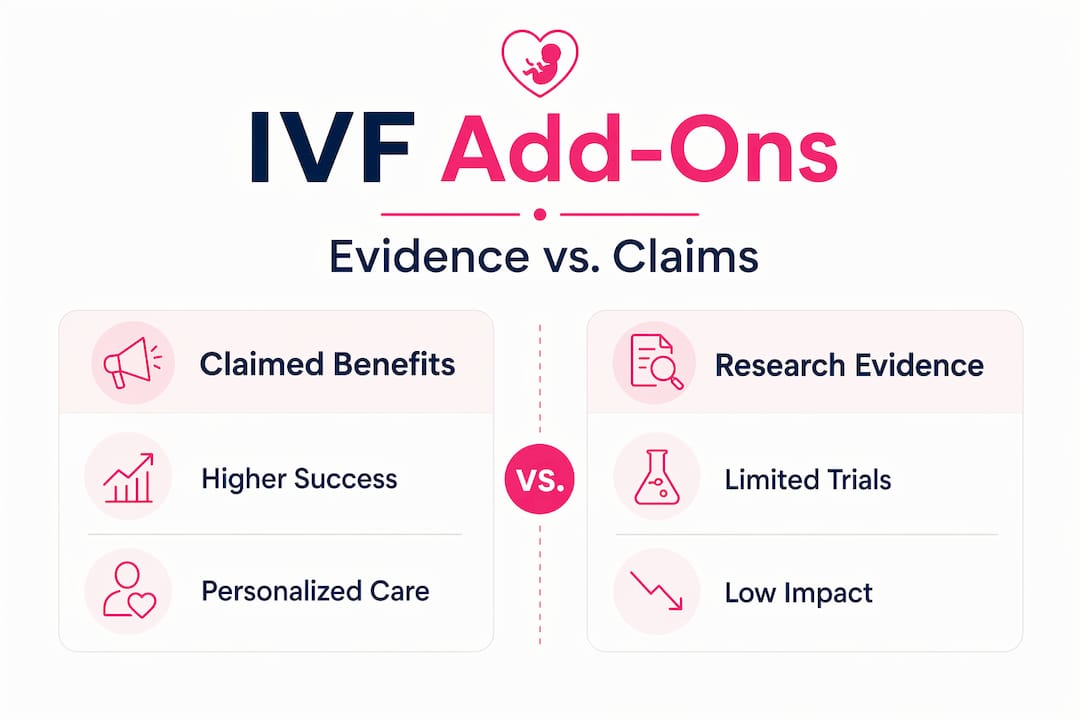 Infographic comparing IVF add-on claims and evidence