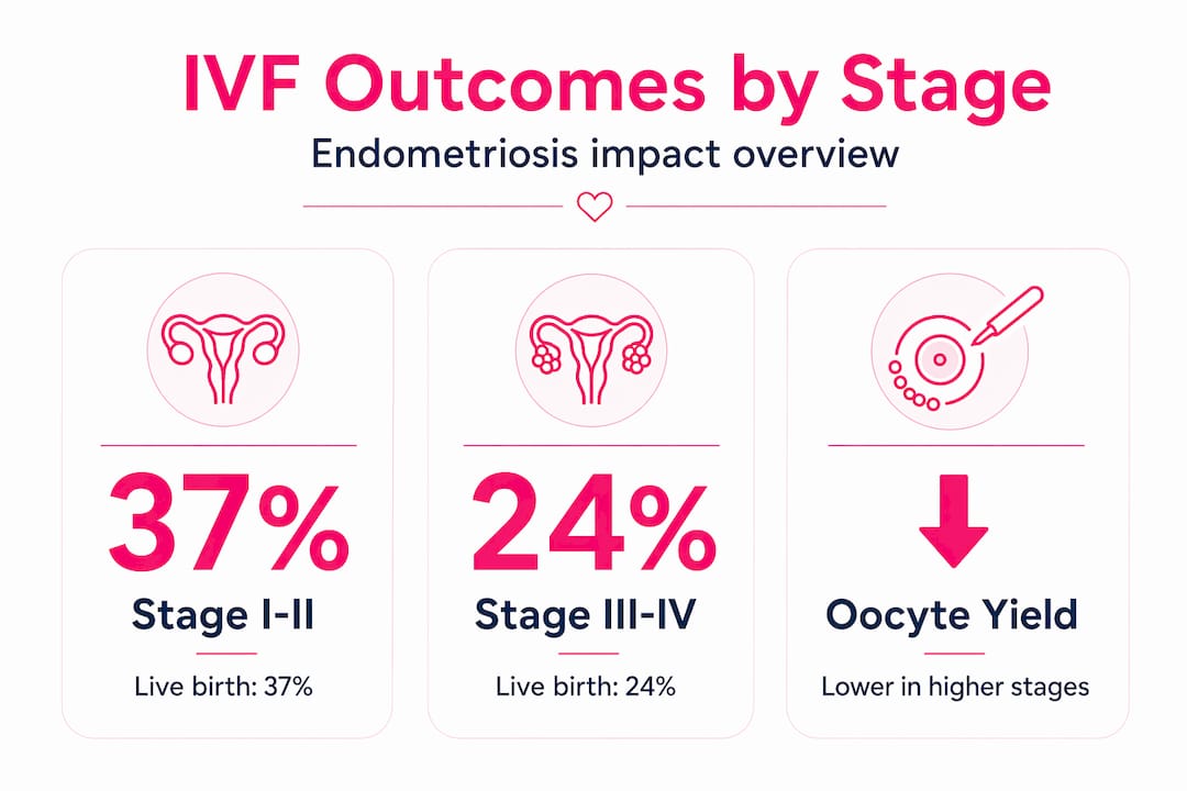 Infographic showing IVF outcomes by endometriosis stage
