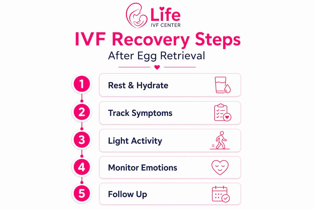 Infographic showing IVF recovery steps after treatment
