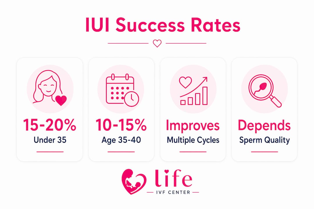Infographic showing key IUI success rate statistics and factors