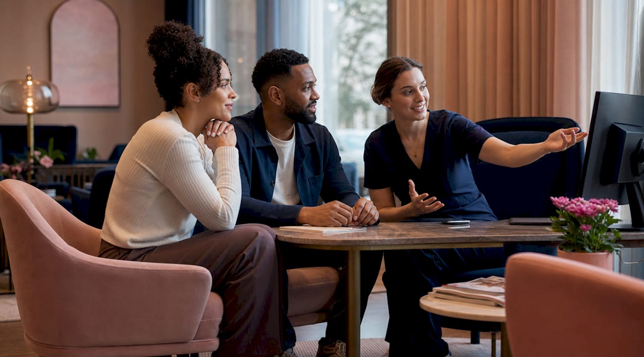 Couple consulting fertility specialist