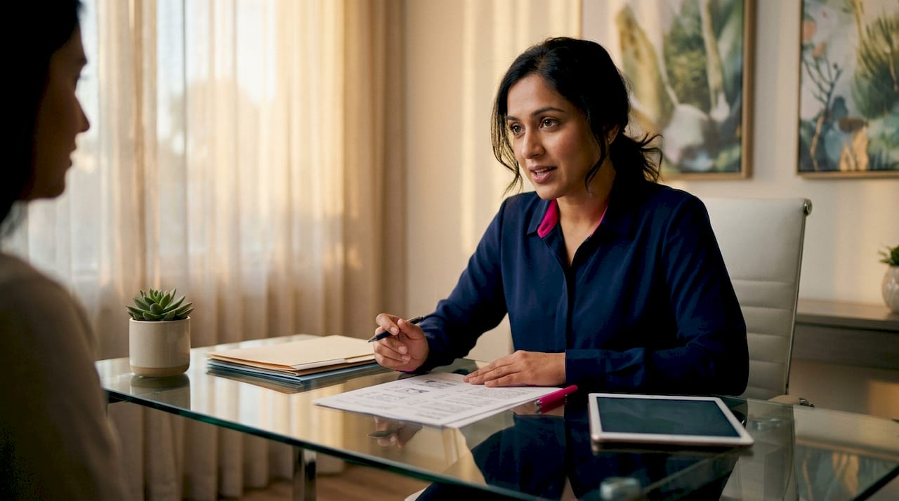 Fertility specialist reviewing test results with patient presence
