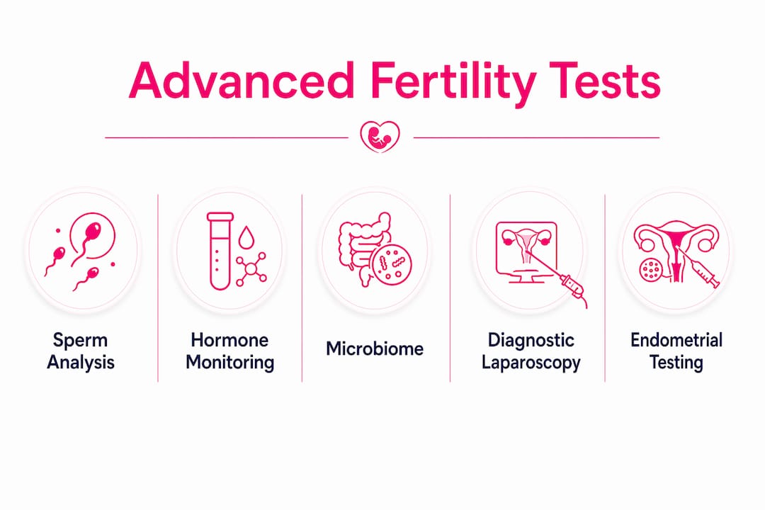Infographic showing key advanced fertility tests in hierarchy structure