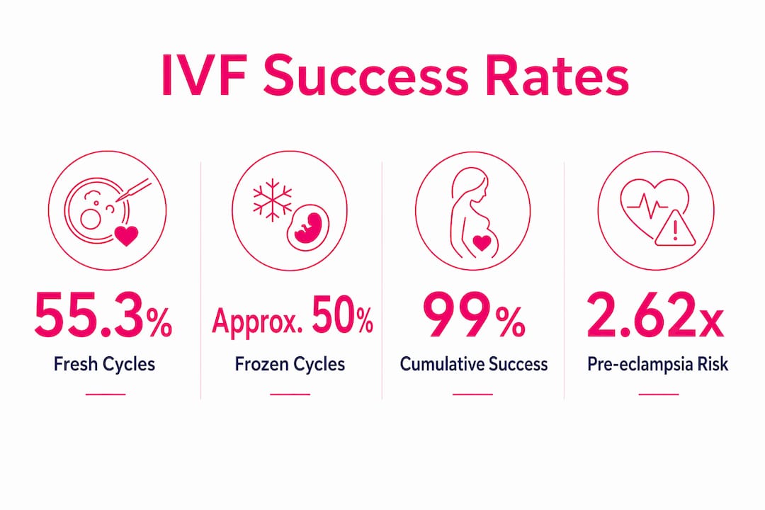 Infographic showing donor egg IVF success rates and risks