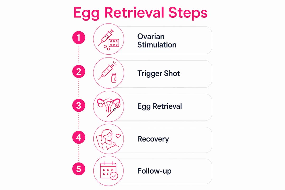 Infographic illustrating the step-by-step egg retrieval process