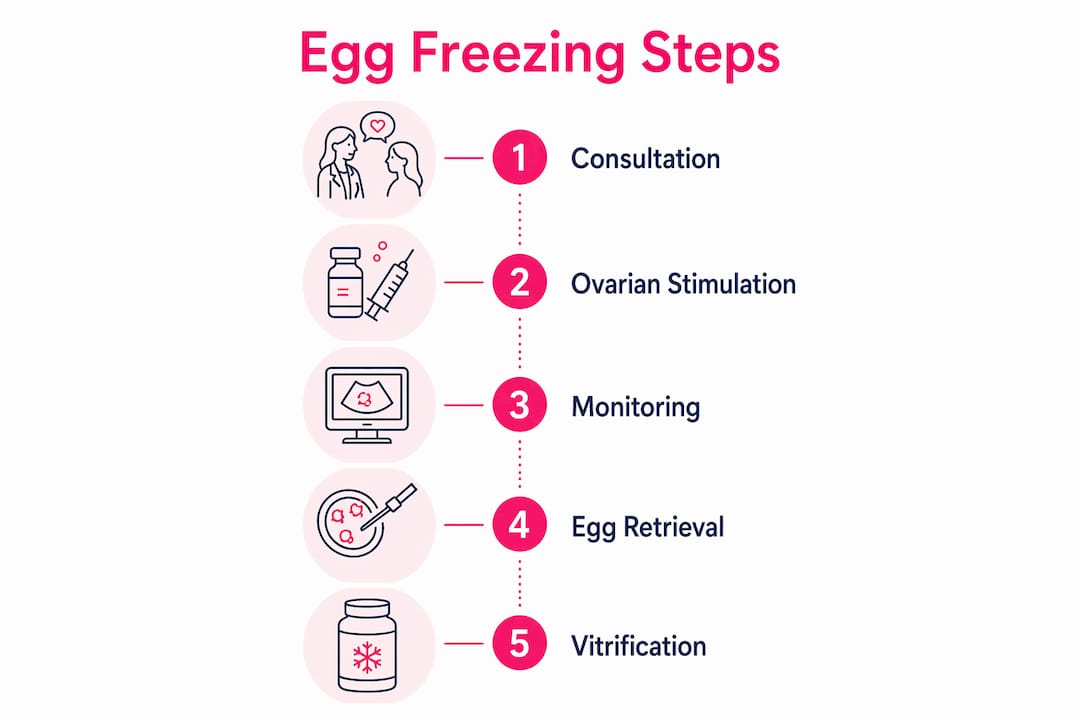 Infographic showing step-by-step egg freezing process