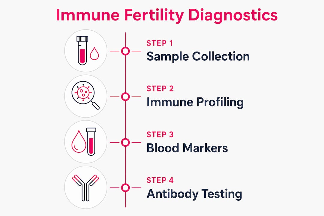 Infographic showing steps in immune fertility diagnosis