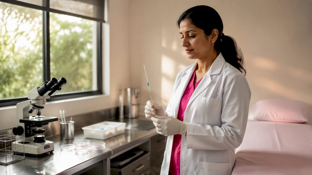 Fertility specialist preparing embryo transfer