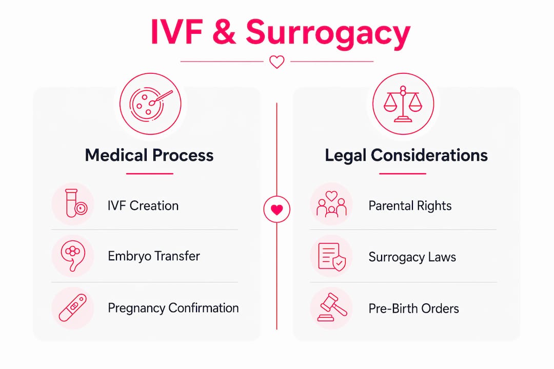 Infographic comparing medical and legal IVF surrogacy aspects