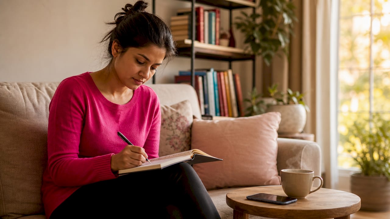 Woman tracking menstrual cycle at home