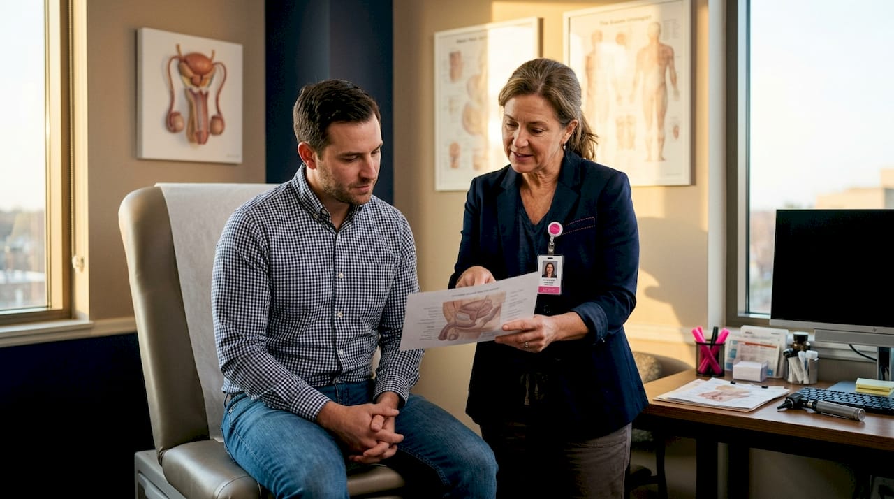 Doctor consulting male patient in clinic