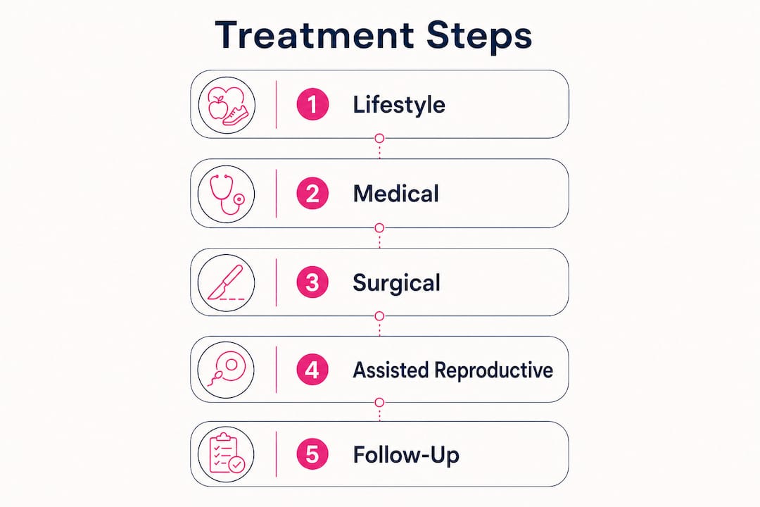 Infographic showing male infertility treatment steps