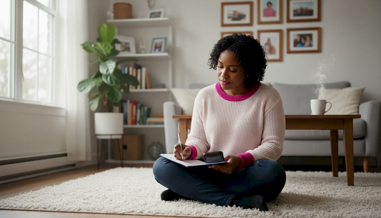 Woman tracking fertility symptoms at home