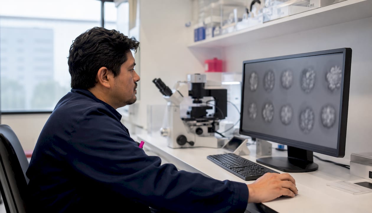 Embryologist reviewing embryo images