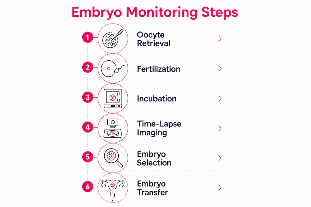 Infographic showing embryo monitoring steps