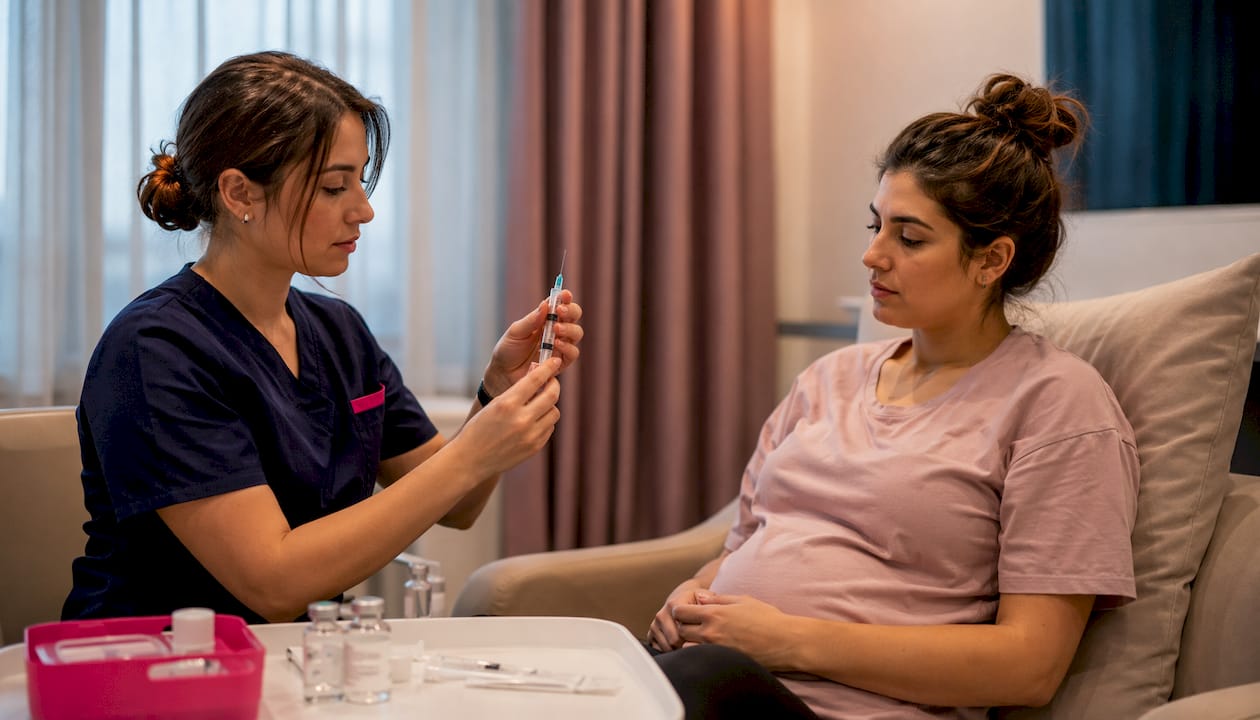 Hands preparing ovarian stimulation injection