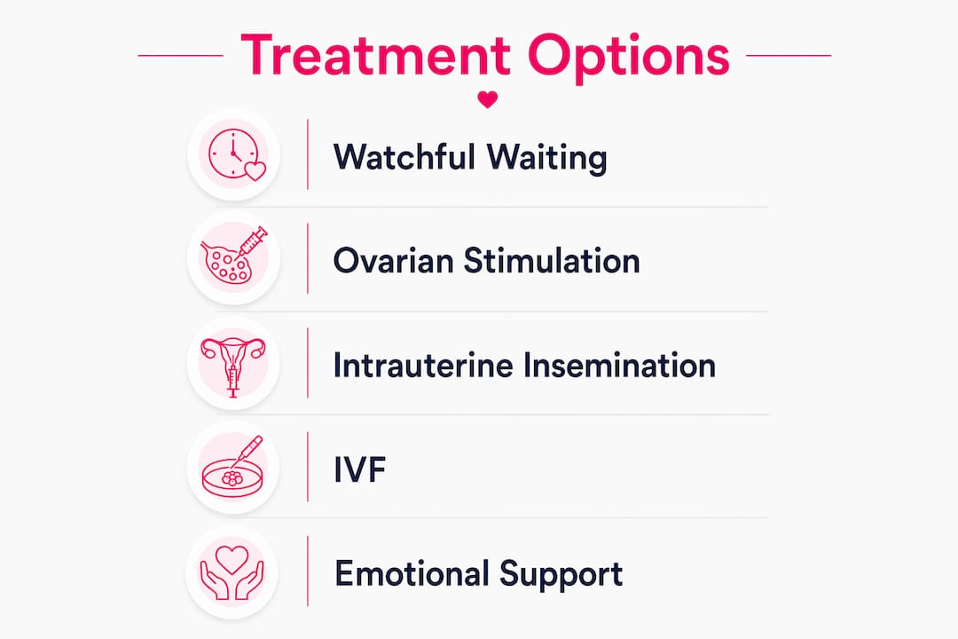 Infographic showing treatment options flow for unexplained infertility