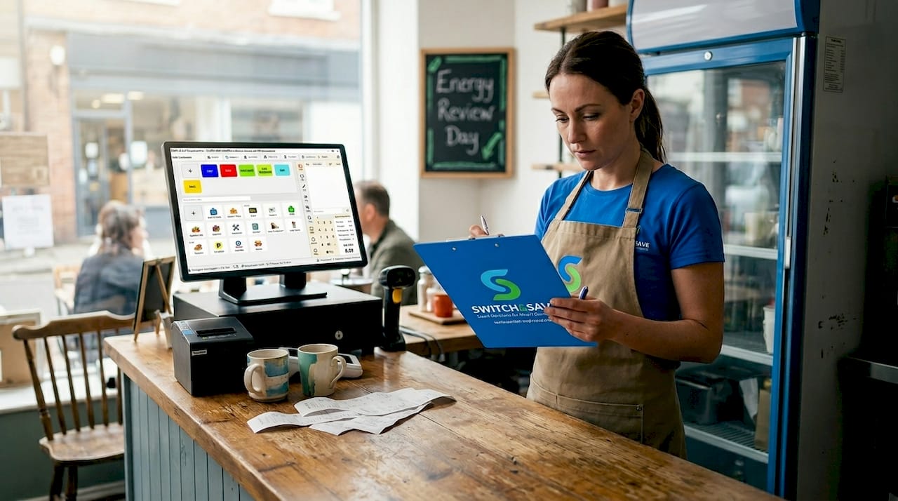UK café owner checks energy audit checklist
