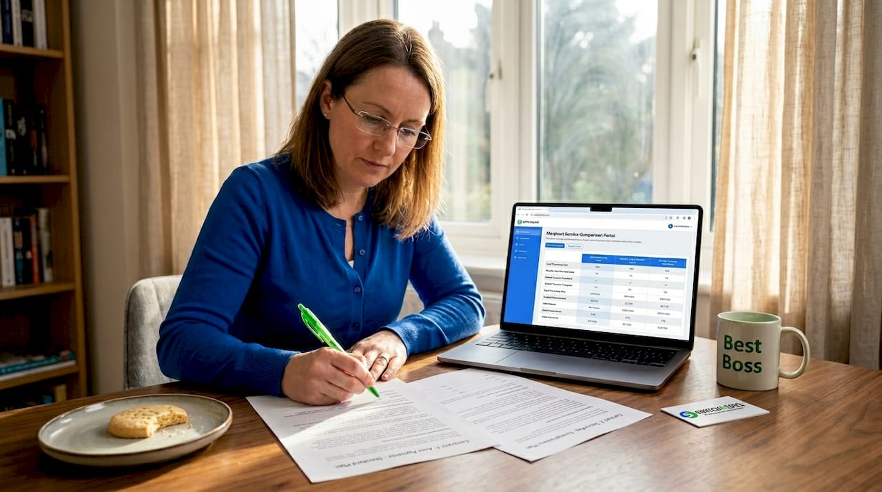 Businesswoman comparing payment provider contracts