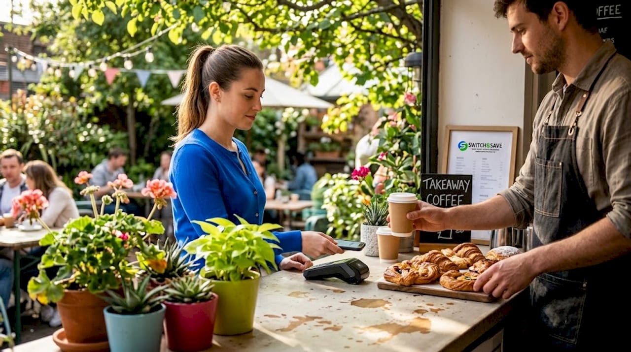 Customer paying by mobile wallet in café