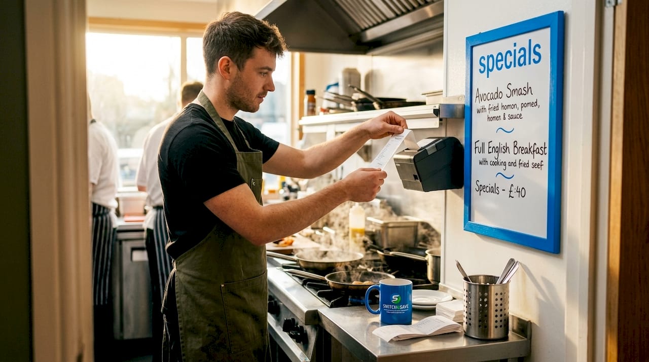 Kitchen staff using order ticket printer