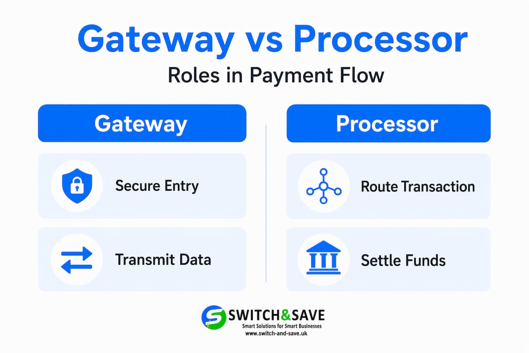 Infographic comparing gateway and processor roles