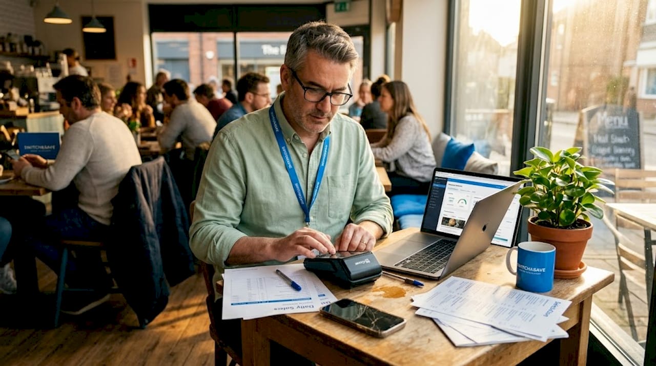 Restaurant supervisor reviewing payment channels