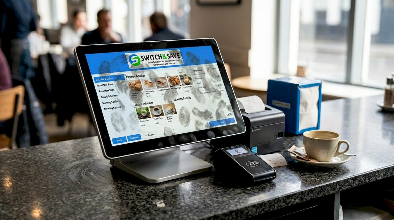 Close-up of electronic point of sale hardware in café