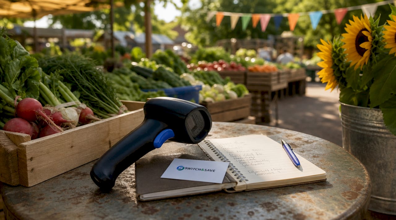 Close-up of barcode scanner on retail counter