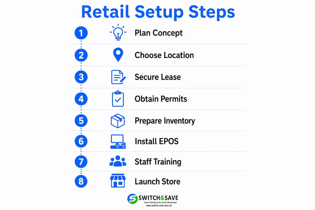 Infographic showing steps in retail store setup process