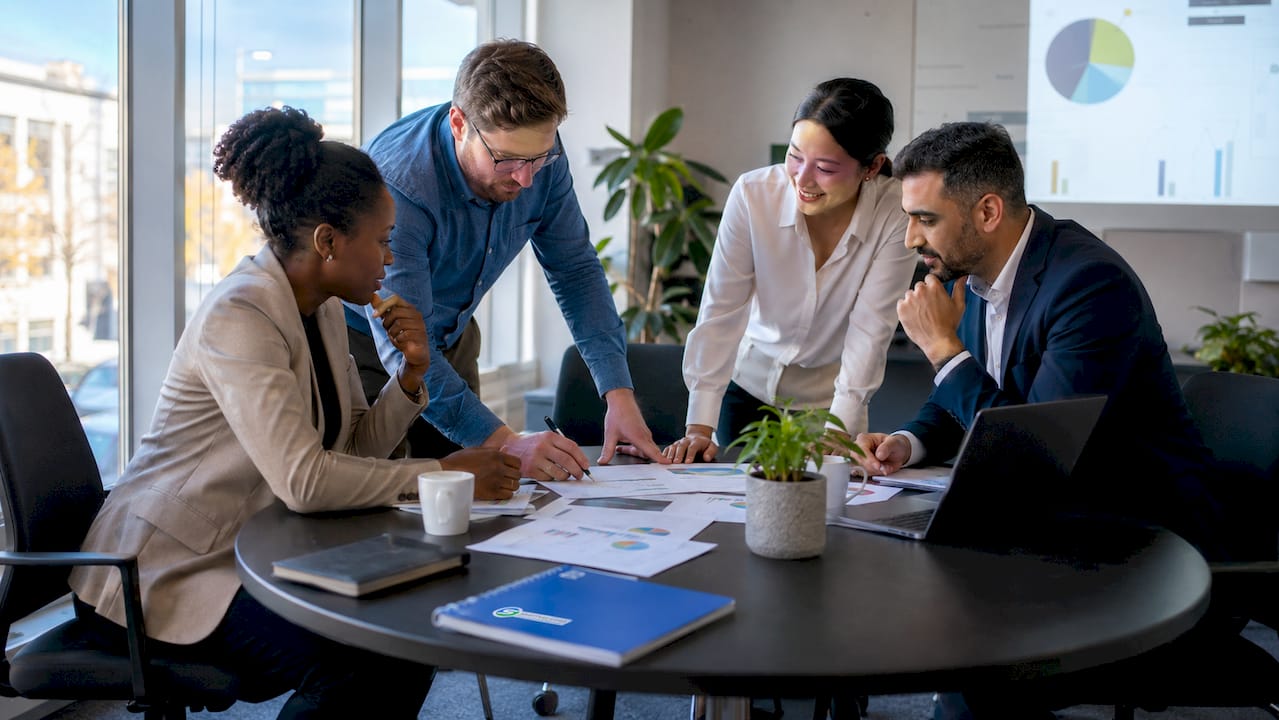Diverse retail team discussing payment upgrade plans