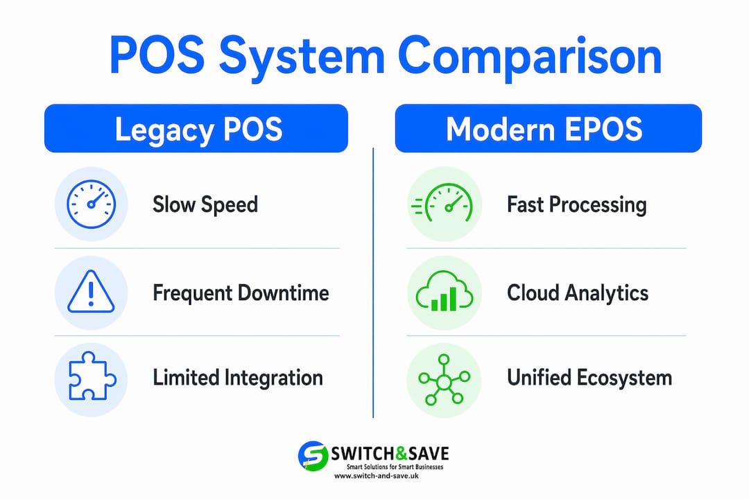 Infographic comparing legacy POS and modern EPOS features