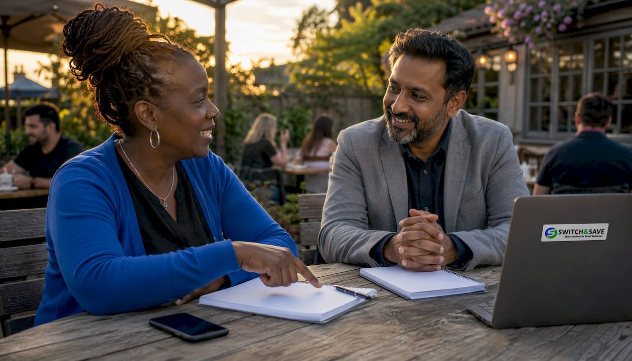 Two restaurant owners discussing POS system benefits