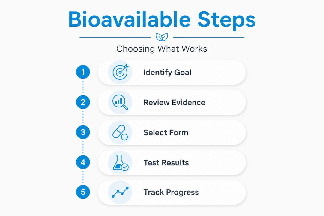 Vertical flow infographic: steps for bioavailable supplements