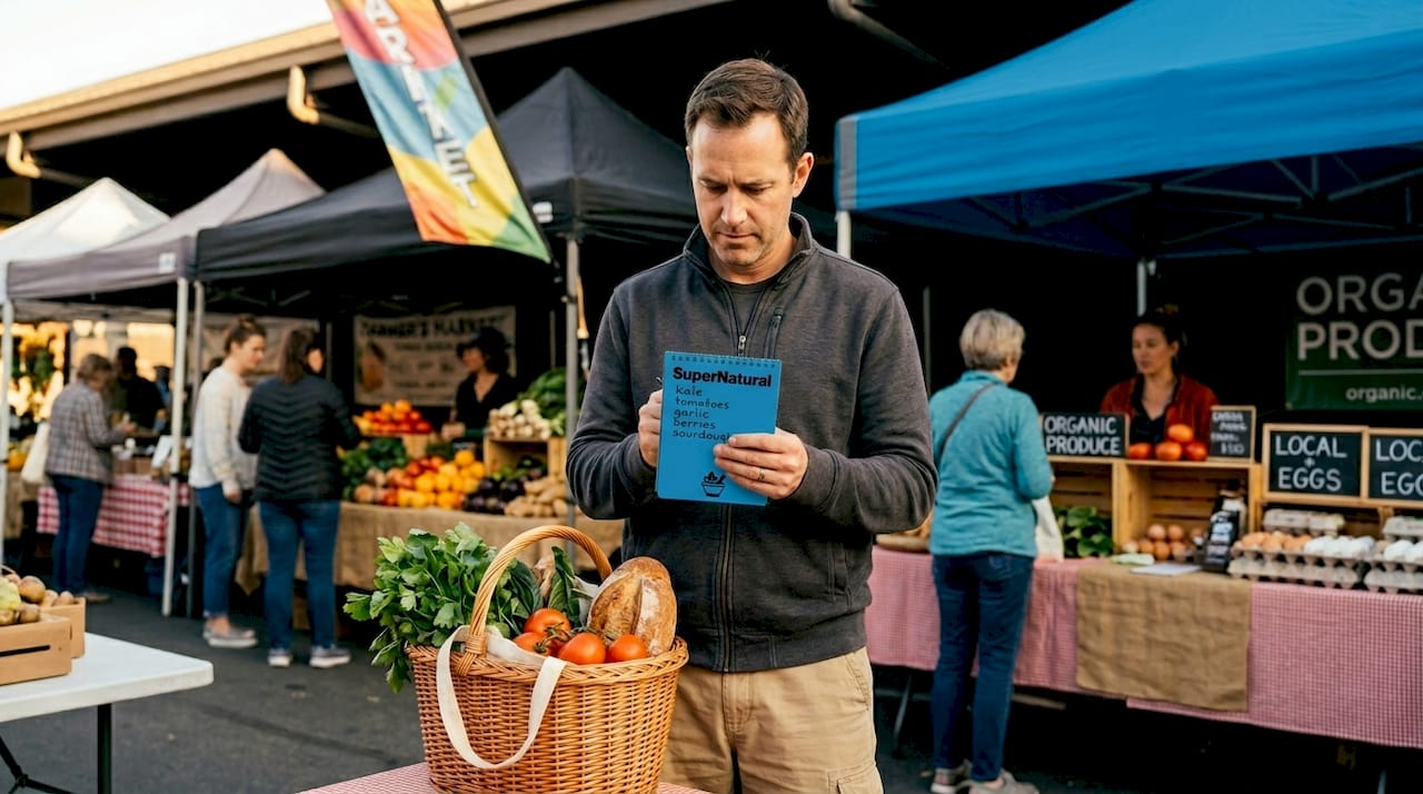 Man grocery shopping for fresh produce
