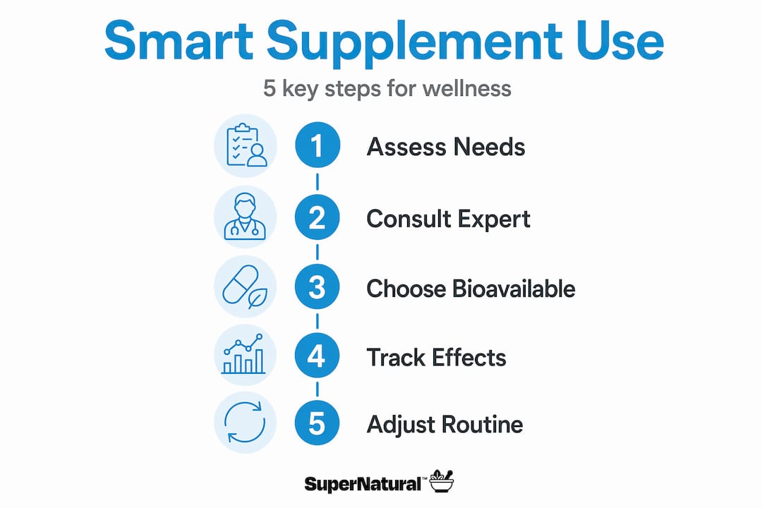 Infographic showing five key steps for targeted supplement use