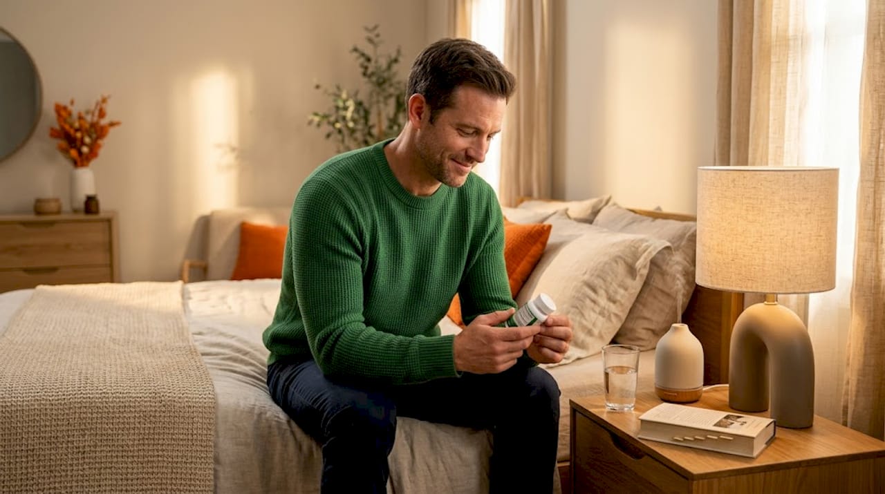 Man preparing magnesium supplement at bedside