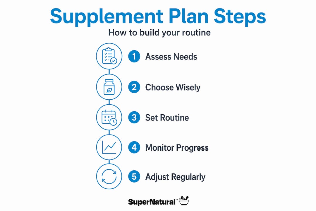 Infographic outlining daily supplement planning steps