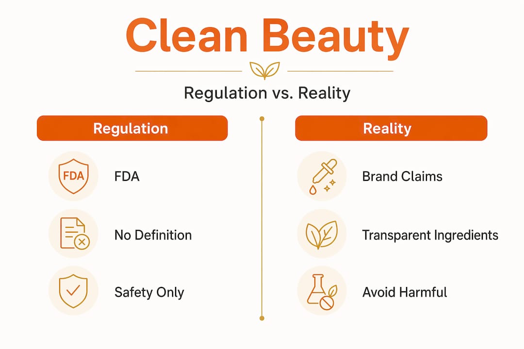 Infographic comparing clean beauty regulation and reality