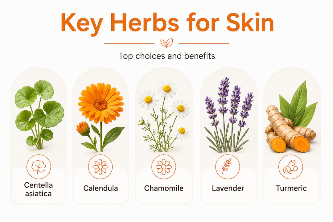 Infographic showing top herbs for skin benefits